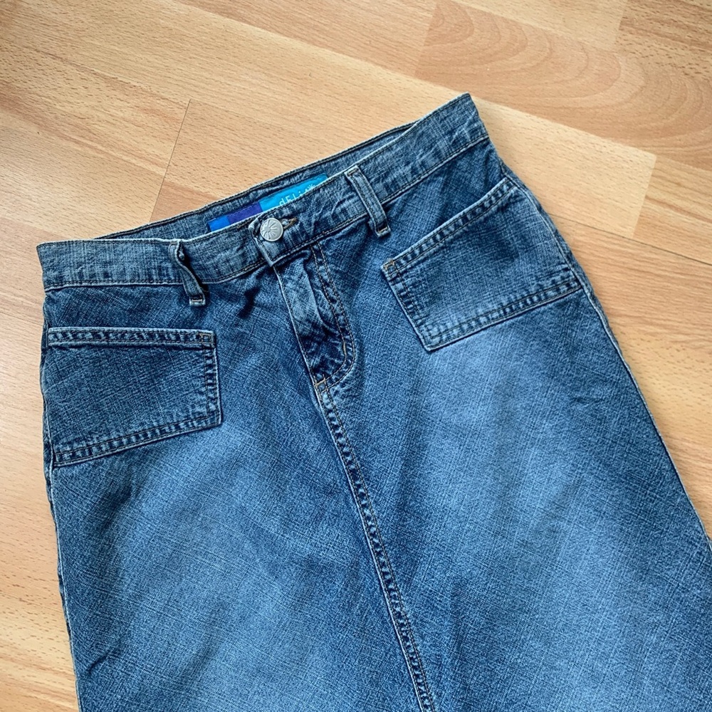 Low waisted Denim maxi Skirt with slit a line cut super flattering US 3/4 S XS - Picture 5 of 9